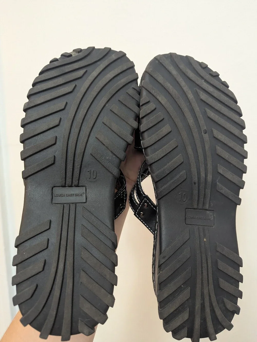 Vintage 90s Lower East Side Chunky Platform Strappy Slide Sandals Black Leather